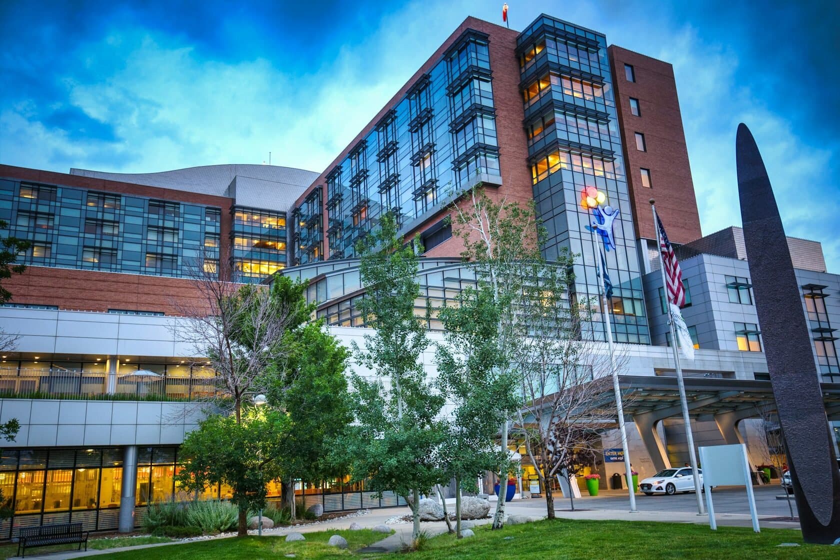 Modern hospital building with glass facade