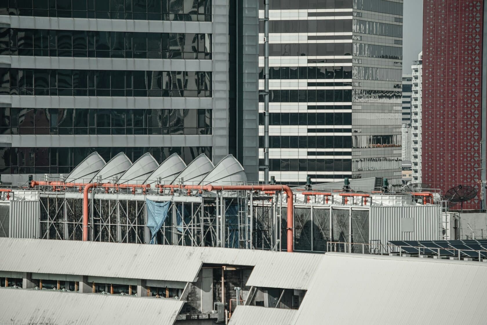 Commercial HVAC units on a city rooftop