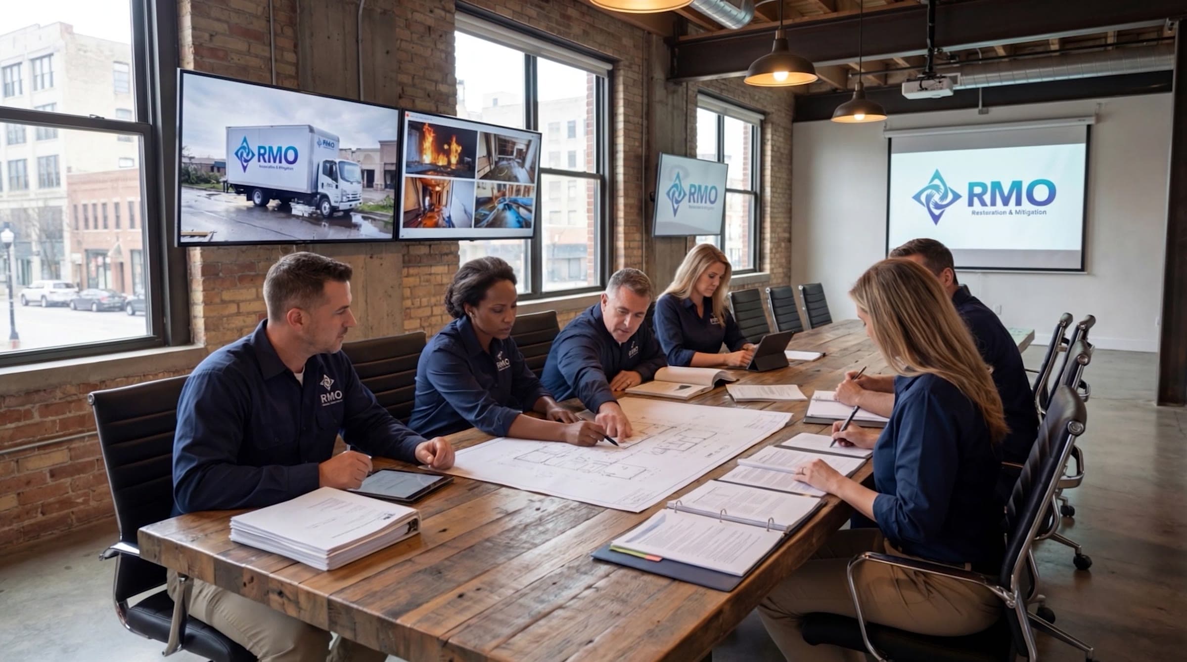 RMO project team planning a restoration around a conference table